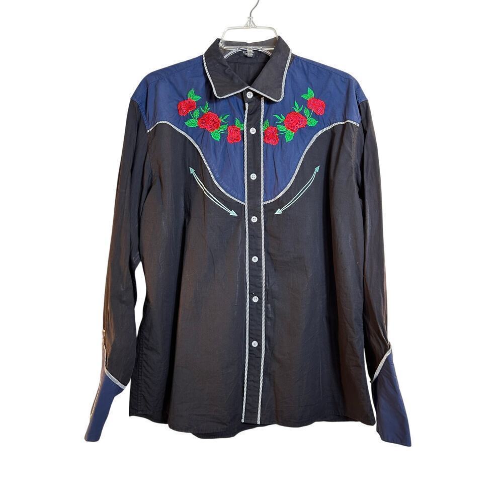 COOFANDY Men’s Embroidered in Roses Button Down Western Shirt / Size: XL